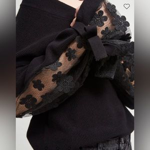 French Connection Black Top Lace On Sleeve Nwt